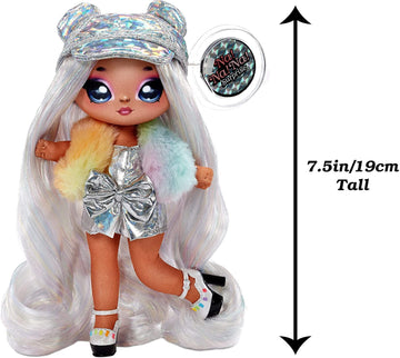 Na Na Na Surprise Glam Series Ari Prism Fashion Doll & Metallic Teddy Bear Purse, Cute Hat, Prismatic Silver Dress Outfit & Acce