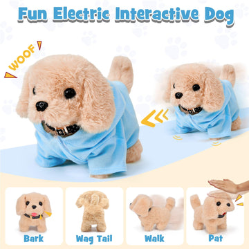 Cleboen 14pcs Robot Dog Toys for Kids Girls Boys 3-6 Realistic Electronic Interactive Plush Toy Dog with Walk & Bark Pretend Play Puppy Pet Care Playset 3 4 5 6 Year Old Girl Birthday Gift Ideas