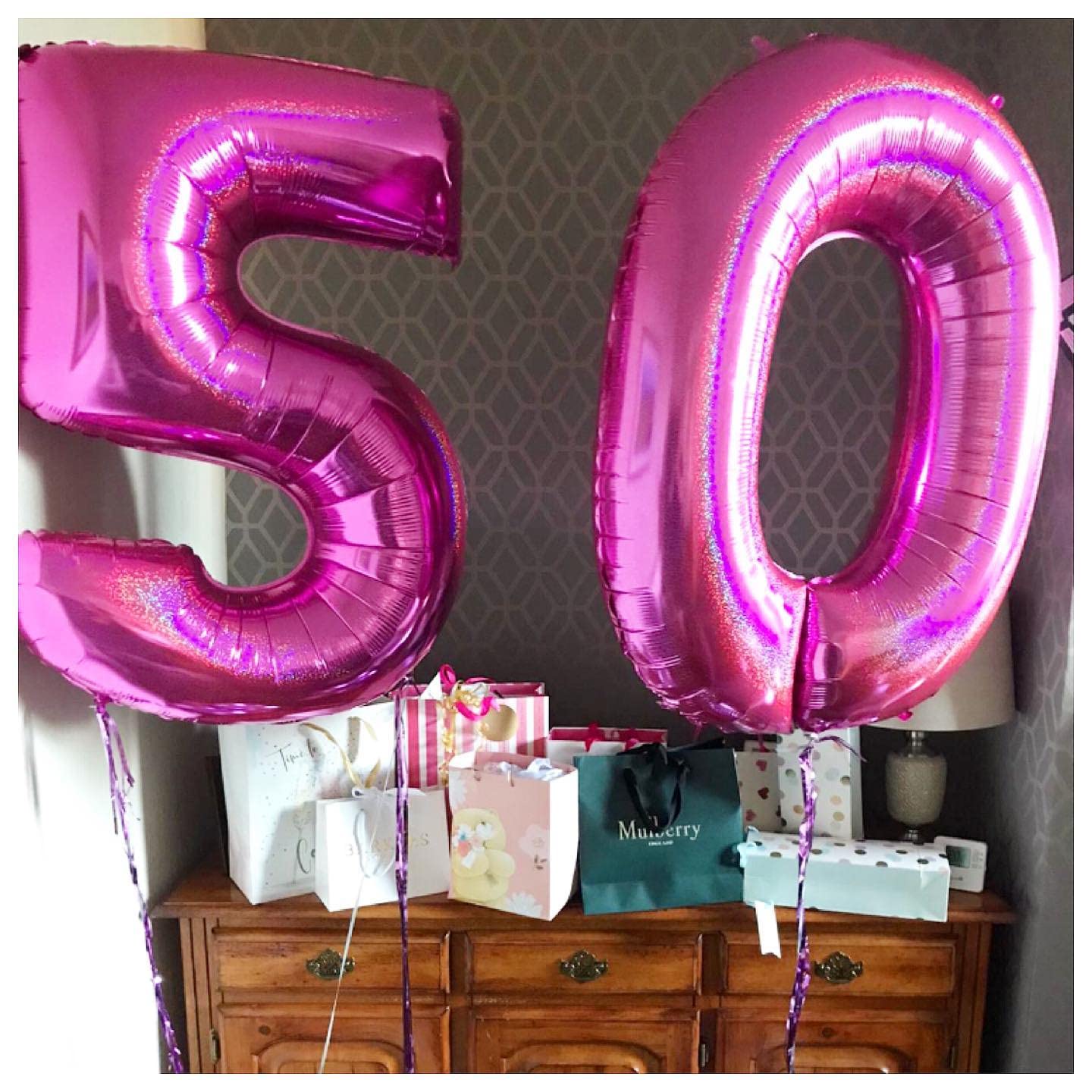LHOAVWE 40 Inch Hot Pink Foil Mylar Number 50 Balloons - Jumbo Dark Pink Birthday & Anniversary Party Decorations