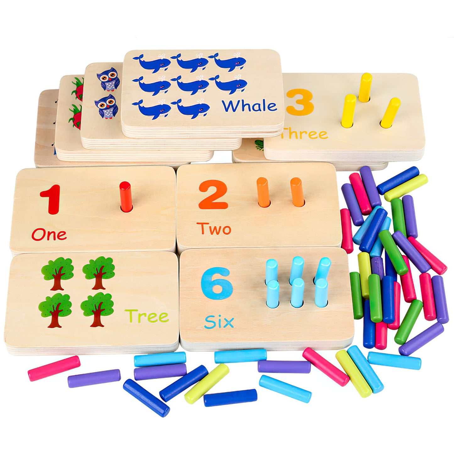 Mikneke Montessori Number Counting Peg Board, Wooden Math Manipulative Materials For Preschool, Number Montessori Learning Toy For Toddlers & Kindergarteners (Colorful Peg)