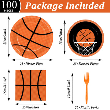 Qyeahkj 100 Pcs Basketball Birthday Party Supplies Basketball Sports Themed Party Plates And Napkins Basketball Party Decoration