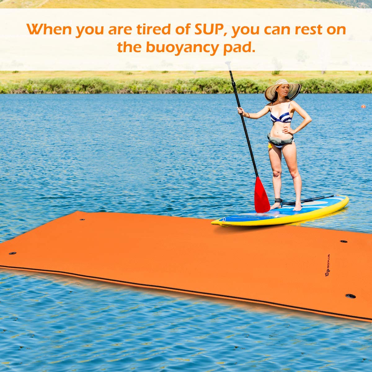 Goplus Floating Water Pad, Lily Pad For Water Recreation And Relaxing, 3-Layer Tear-Resistant Xpe Foam Floating Mat For Beach, Ocean, Lake (12' X 6' X 1.5'' Orange)