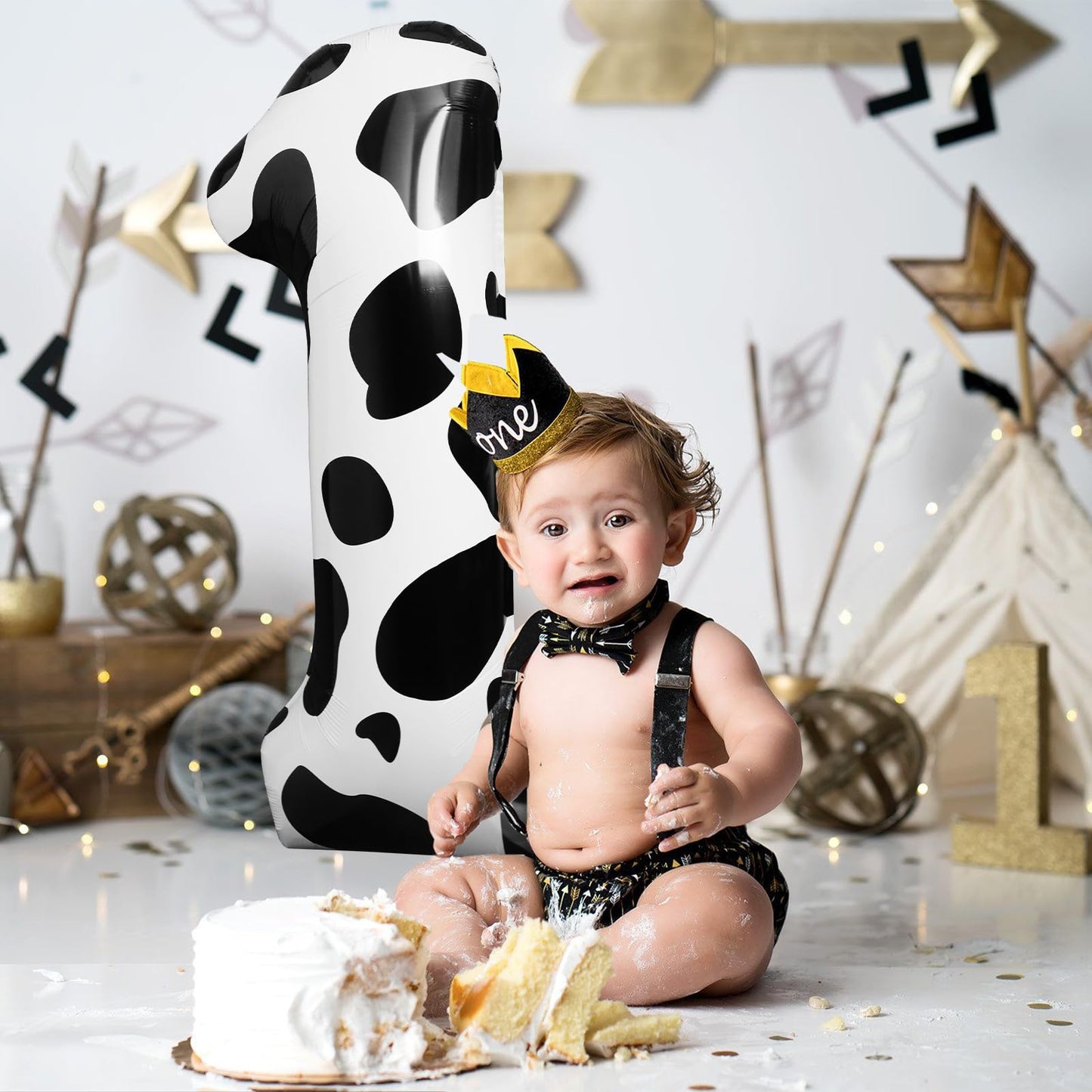 Lebery Cow Print Balloon 40 Inch Cow Print Number 1 Balloon, Black White Large Number Balloons For Holy Cow Im One Birthday Party, Cowgirl Theme Number Balloon For 1St Birthday Farm Animal Decor