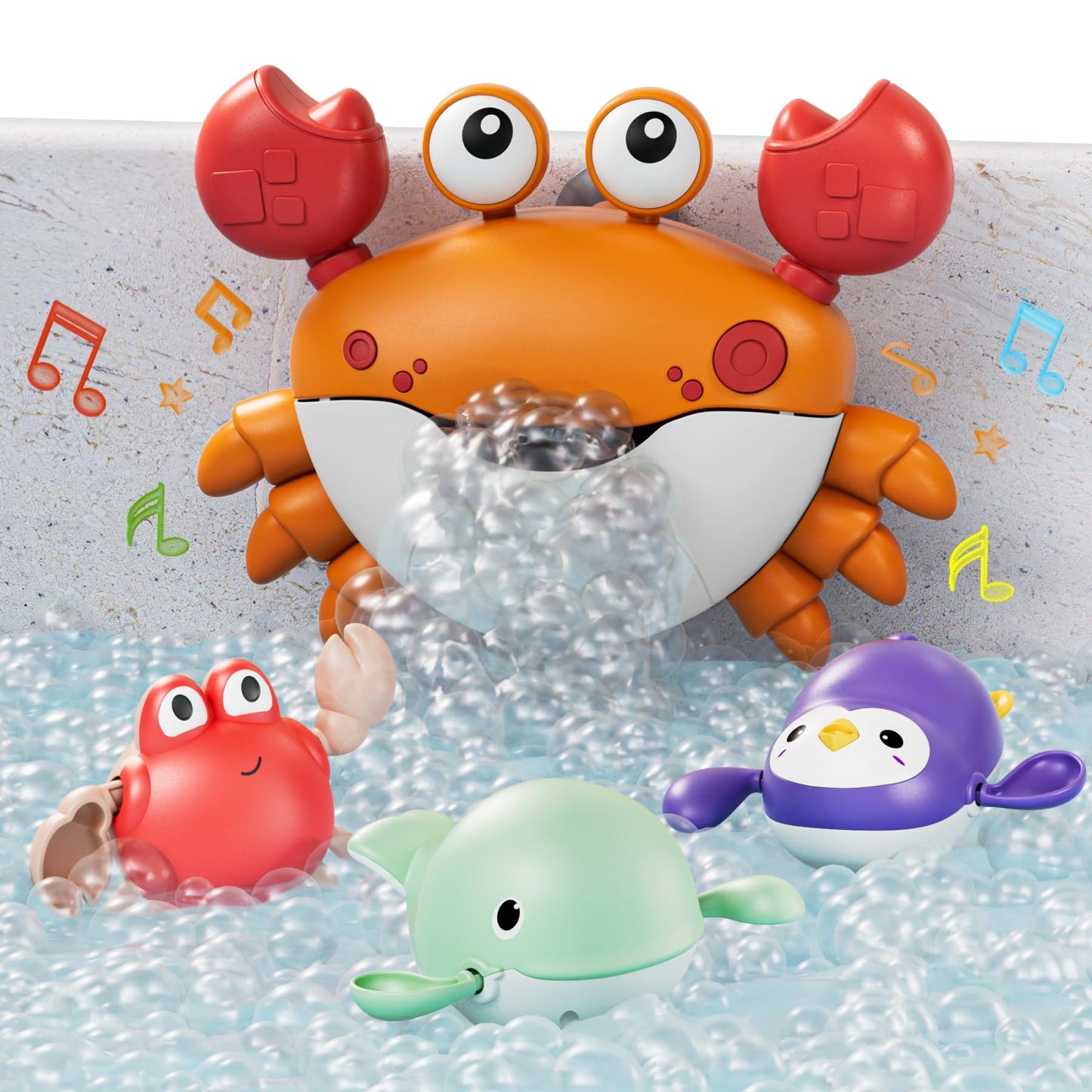 Tumama Baby Bath Toy,Bath Bubble Maker Machine With Music,3 Bathtub Wind-Up Toys,Crab Shower Water Toy For Toddlers Kids Boys Grils (Orange)