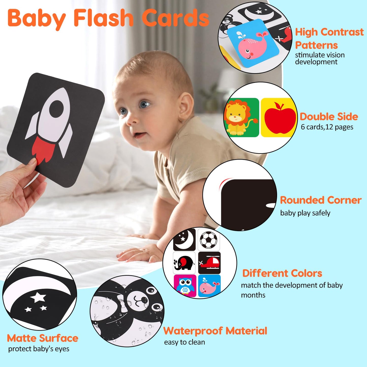 Black And White High Contrast Baby Books Flash Cards Tummy Time Mirror Toys Newborn Toys 0-3 Infant Stimulating Sensory Toy 0-6 3-6 2 4 5 Months Old Baby Boy Girl Shower Gifts Easter Basket Stuffers