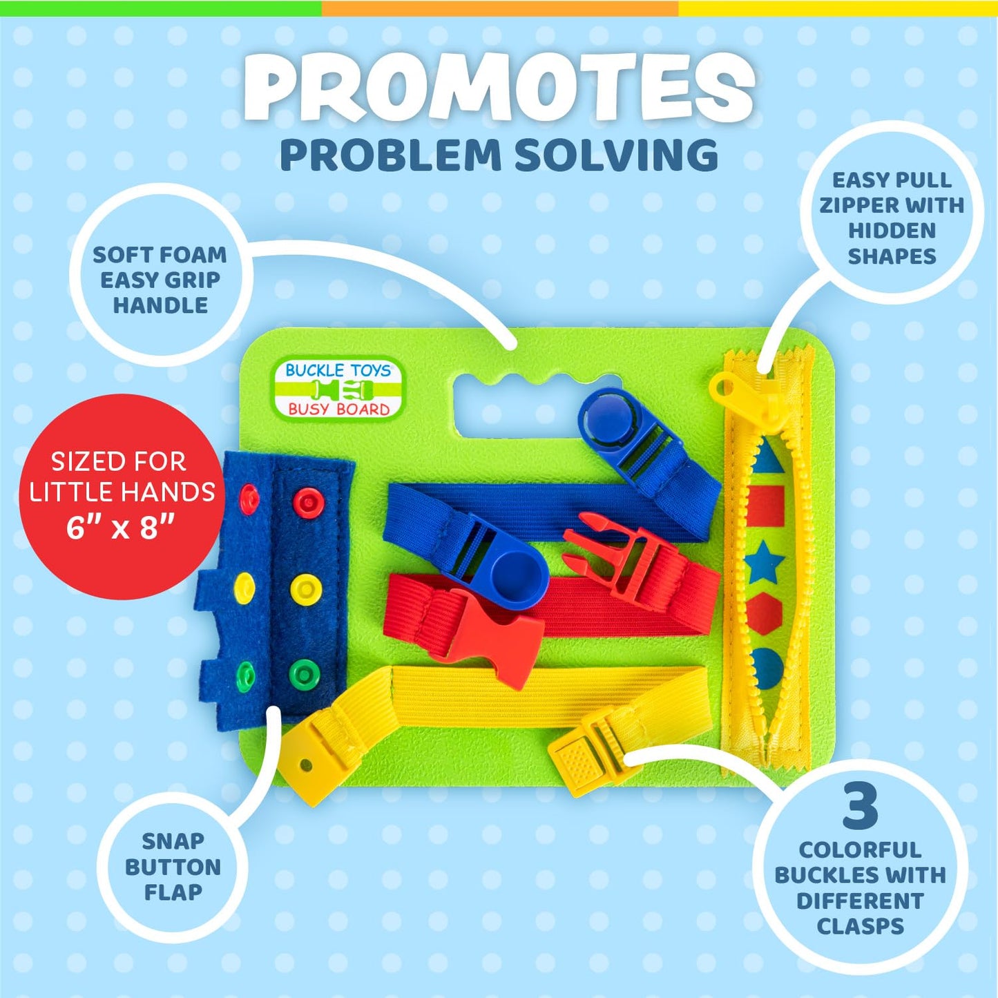 Buckle Toys Mini Busy Board - Montessori Learning Toy For Toddlers Great Kids Airplane Activities - Foam Sensory Board - Develop Fine Motor Skills - Green