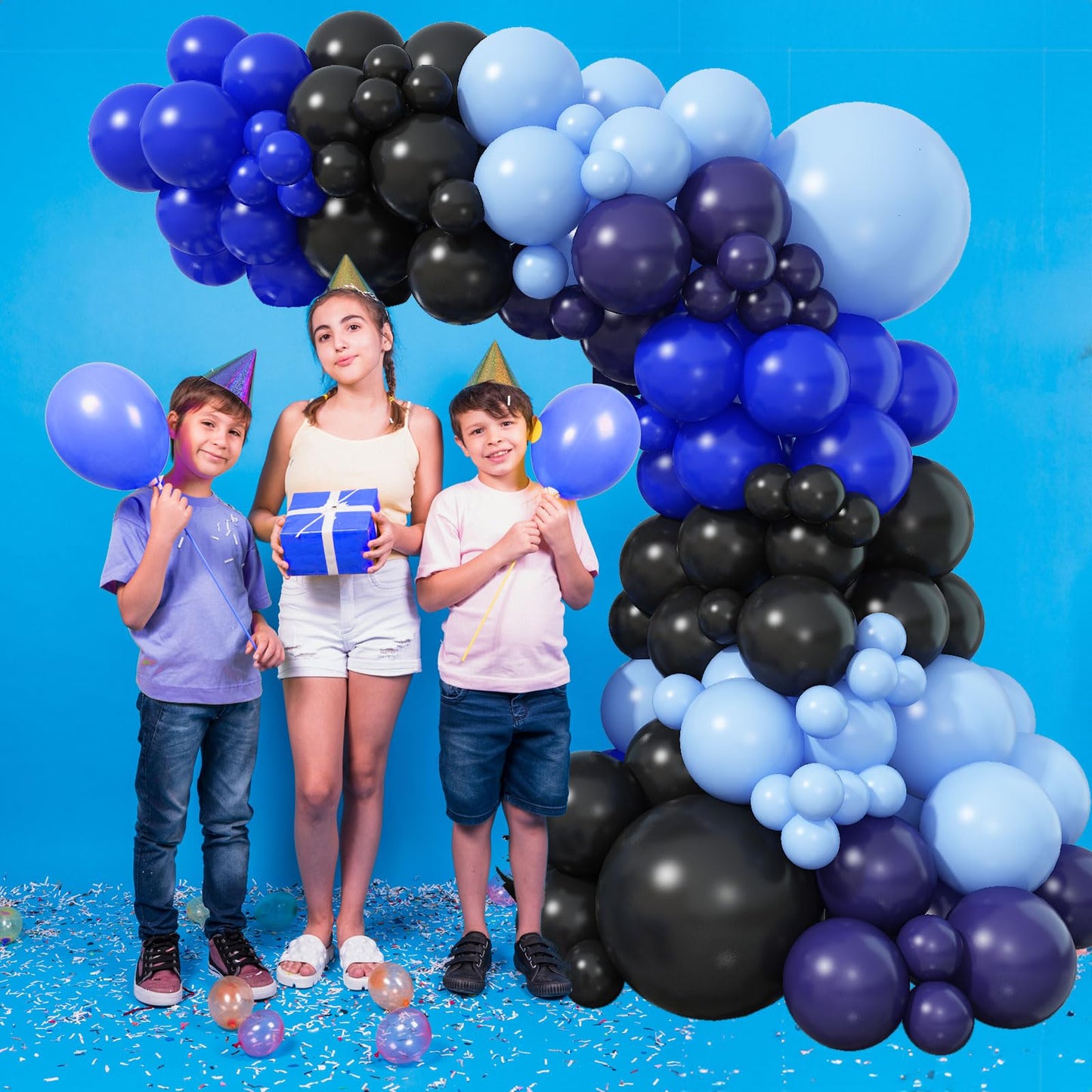 Jobkoo Blue And Black Balloon Arch Kit, 102 Pcs Navy Royal Blue Latex Party Balloons Baby Light Blue Black Balloon Garland Kit F