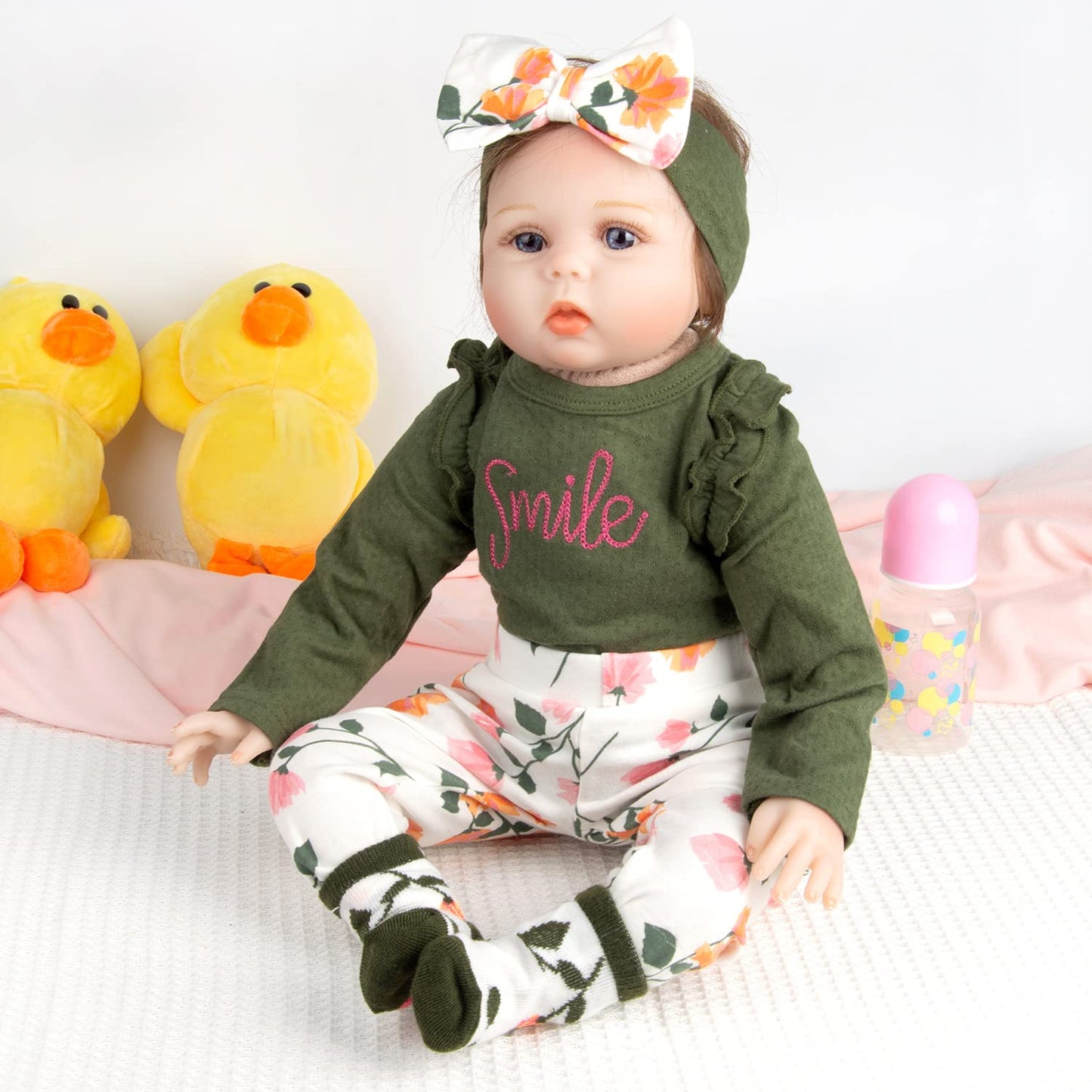 4Pcs Set 22 inch Reborn Doll Clothes Olive-Green Clothes with Headband Suitable for 22-24 inch Reborn Baby Dolls Accessories