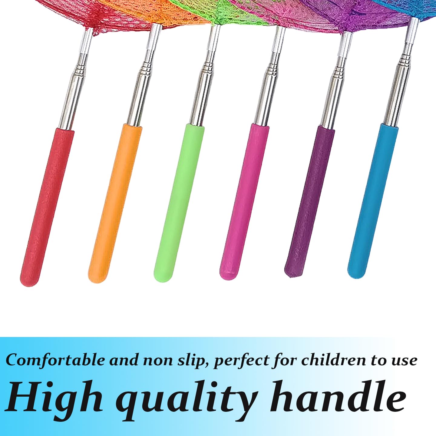 6 Pack Insect Catching Nets, Telescopic Stainless Steel Pole, Fishing Nets,Butterfly Nets, Nature Exploration Toys For Kids Outd