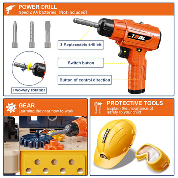 Kids Tool Bench - Kids Tool Set with Electric Toy Drill and Realistic Tools,78 Piece Toddler Tool Set Pretend Play for Toddlers