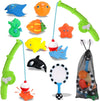 Liberty Imports Magnetic Toddler Bath Toys Set - 2 Fishing Poles, 8 Rubber Sea Animals & Net - Fun Water Play for Kids - Multicolored