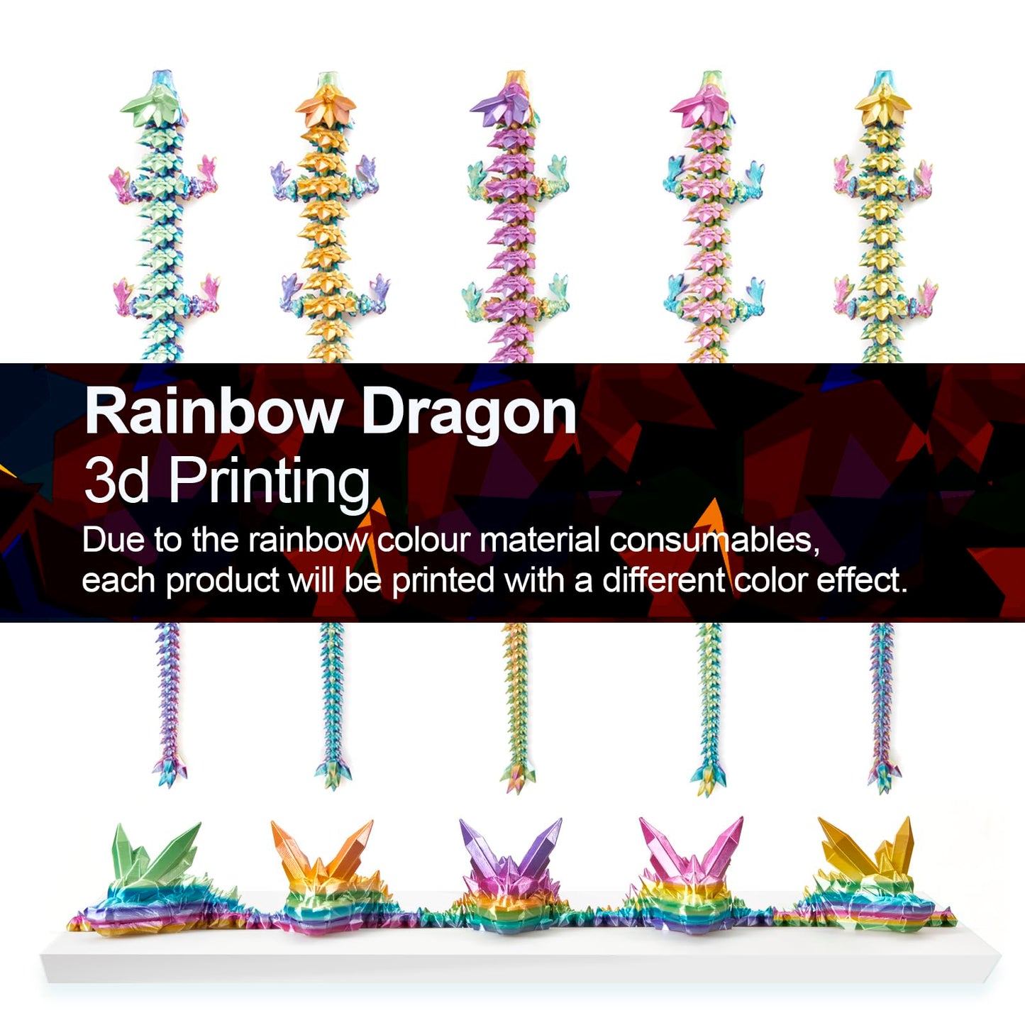 Rwsefk 24 In 3D Printed Dragon, 24Inch Dragon,3D Dragon Toy,Large Dragon Present,Ariculated Crystal Dragon(Rainbow)