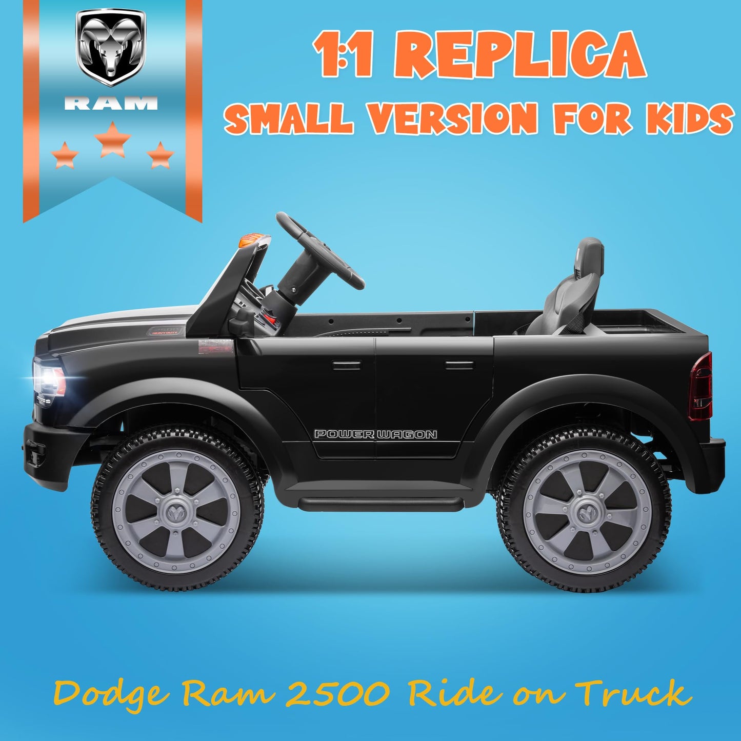 Enyopro 12V 7Ah Licensed Dodge Ram 2500 Ride On Car Truck, Electric Car Ride On Toys W/Parent Remote Control, Led Llights, Mp3 M