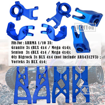 RCMYou Alloy Suspension Arm & Steering Blocks Upgrade for ARRMA Granite/Senton 4x4 & Vorteks 4x4, Navy Blue
