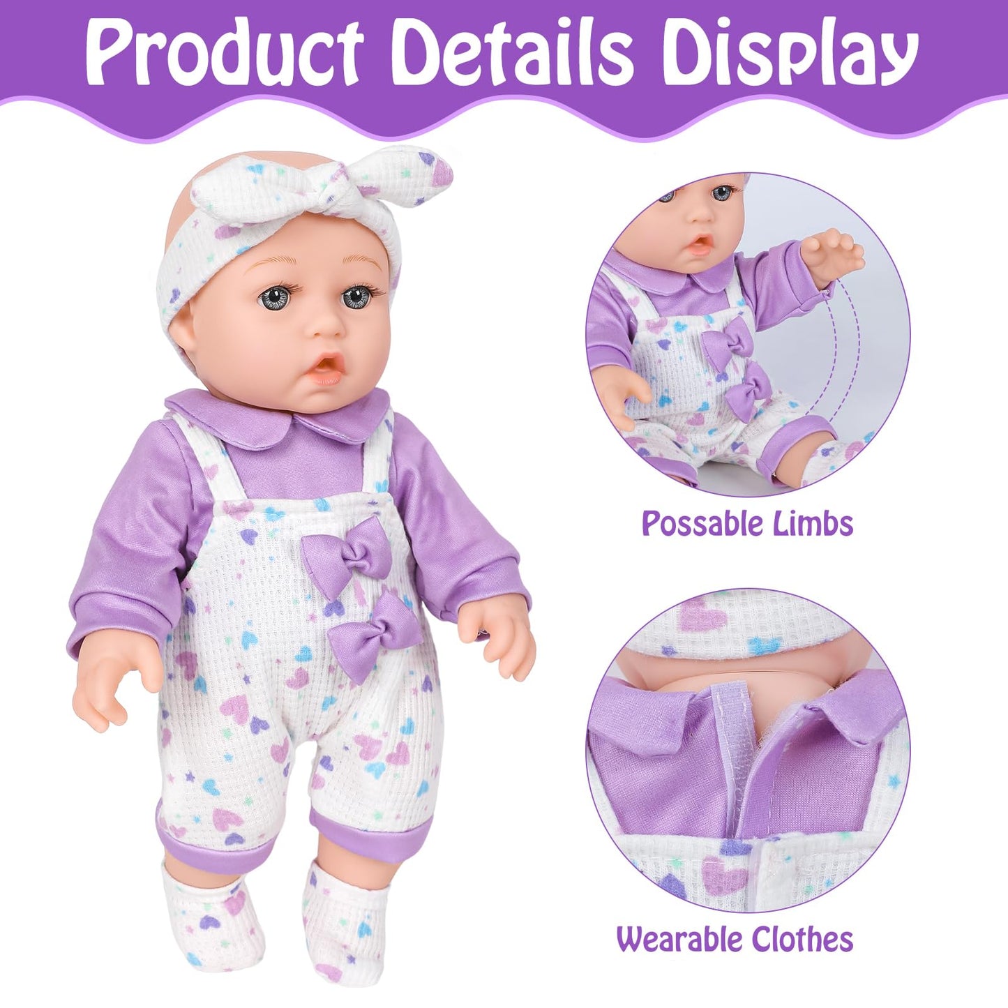 Uzidbto 12'' Baby Doll With Flower Pattern Backpack Carrier,12 Inch Realistic Baby Dolls With Clothes And Accessories Hanky Paci