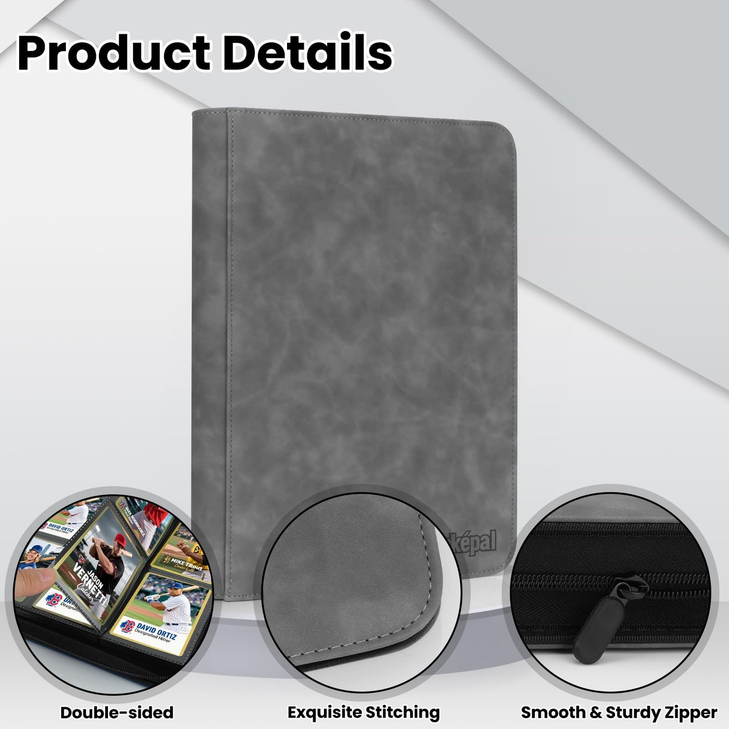 Pok?pal Trading Card Binder 9 Pocket Card Collection Binder for 540 Cards enhanced Card Book Double Sided Pocket Collector Album Card Holder Folder for TCG PM MTG OPCG YGO Sports Cards (Grey)