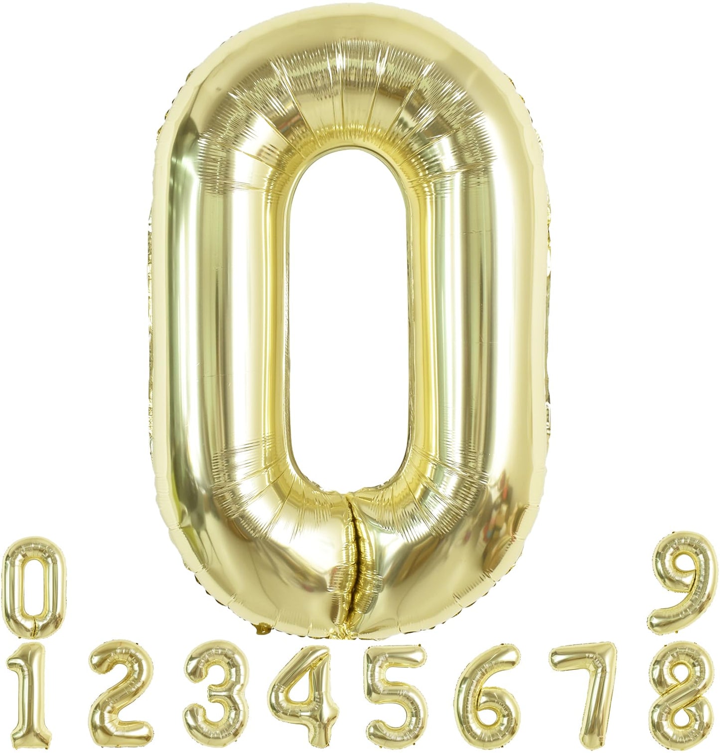 Toniful 40 Inch Light Gold Large Numbers Balloon 0-9 Birthday Party Decorations,Foil Mylar Big Number 0 Balloon Digital 0 For Bi