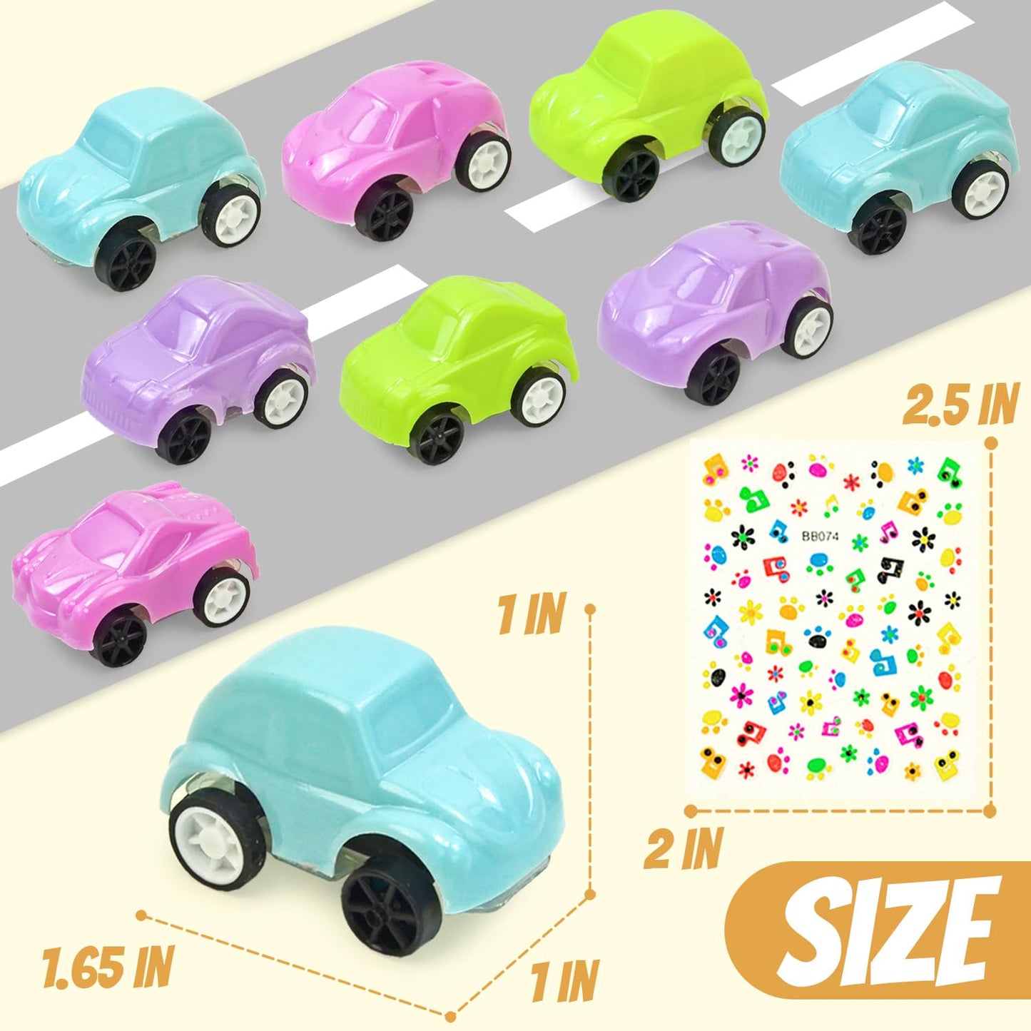 Vileafy 60-Pack Mini Pull Back Cars & Stickers - Party Favors For Kids Age 3-8 - Fun Bulk Toy Cars For Goody Bags, Carnival Priz