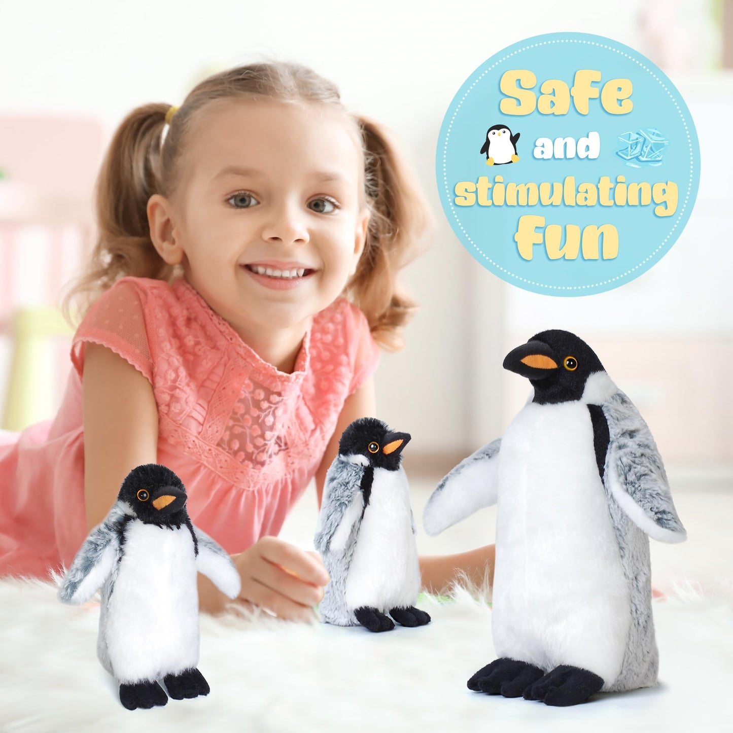 3 Pieces Plush Penguin Set, Mom And Babies, Stuffed Animal Toy Gifts For Kids