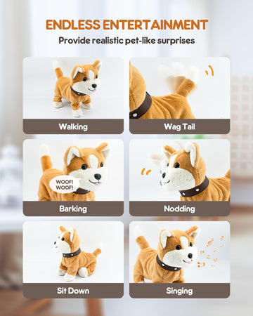 Airbition Plush Toy Dog for Girls, Interactive Dog Puppy Toys Gifts for 2 3 4 Year Old Toddler Kids, Walking, Barking, Tail Wagg