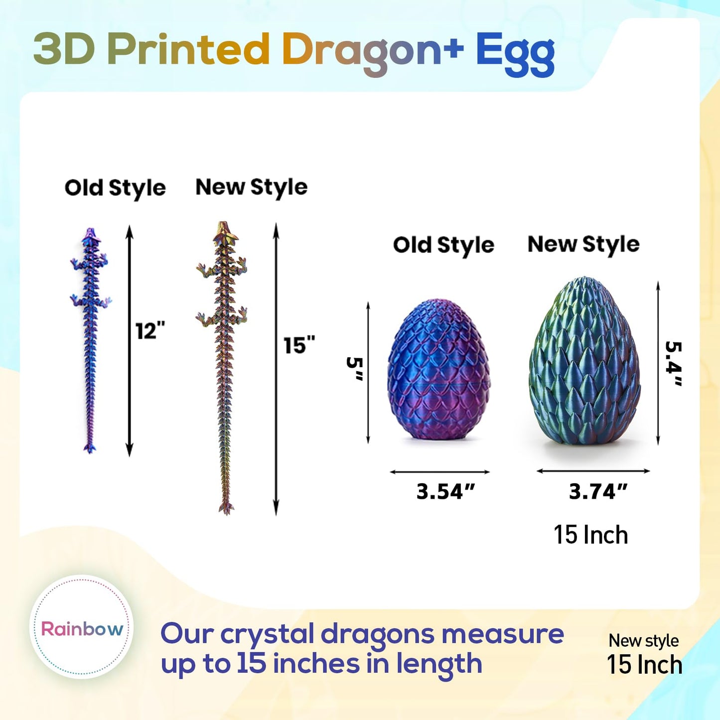3D Printed Dragon,Dragon Eggs With Dragon Inside,Dragon Egg Toy,15'' Full Articulated Crystal 3D Dragon For Children'S Day Gift