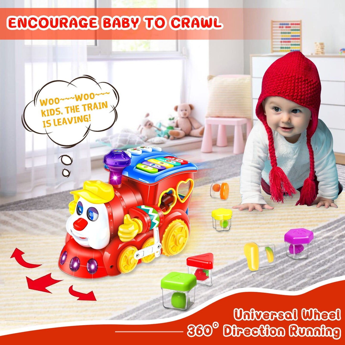 Baby Toys For 1 Year Old Boy Girl Gift Musical Train Baby Toys 6-12 12-18 Months,Early Educational Learning Montessori Kids Toys With Blocks/Light Toddler Christmas Birthday Gifts For 1 2 3 Year Old
