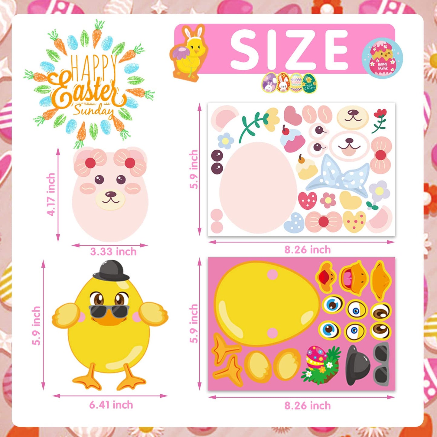 36 Sheets Easter Egg Stickers For Kids,Easter Basket Stuffers,Make A Face Sticker With Easter Egg Themed,Make Your Own Sticker,E