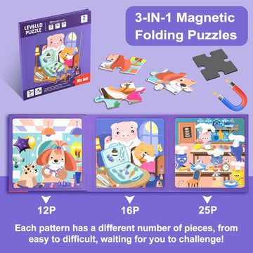 Astaron Magnetic Puzzles For Toddlers, 12-16-25 Pieces Hairdresser/Doctor/Chef Learning Magnet Puzzles For Road Trip, Educational Travel Toys Car Plane Activities For Kids, Kids Birthday Gifts