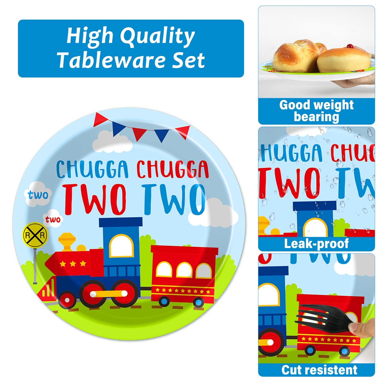 100 Pcs Chugga Chugga Two Two Party Supplies Set Train Plates And Napkins 2Nd Birthday Party Tableware Packs Decorations Transpo