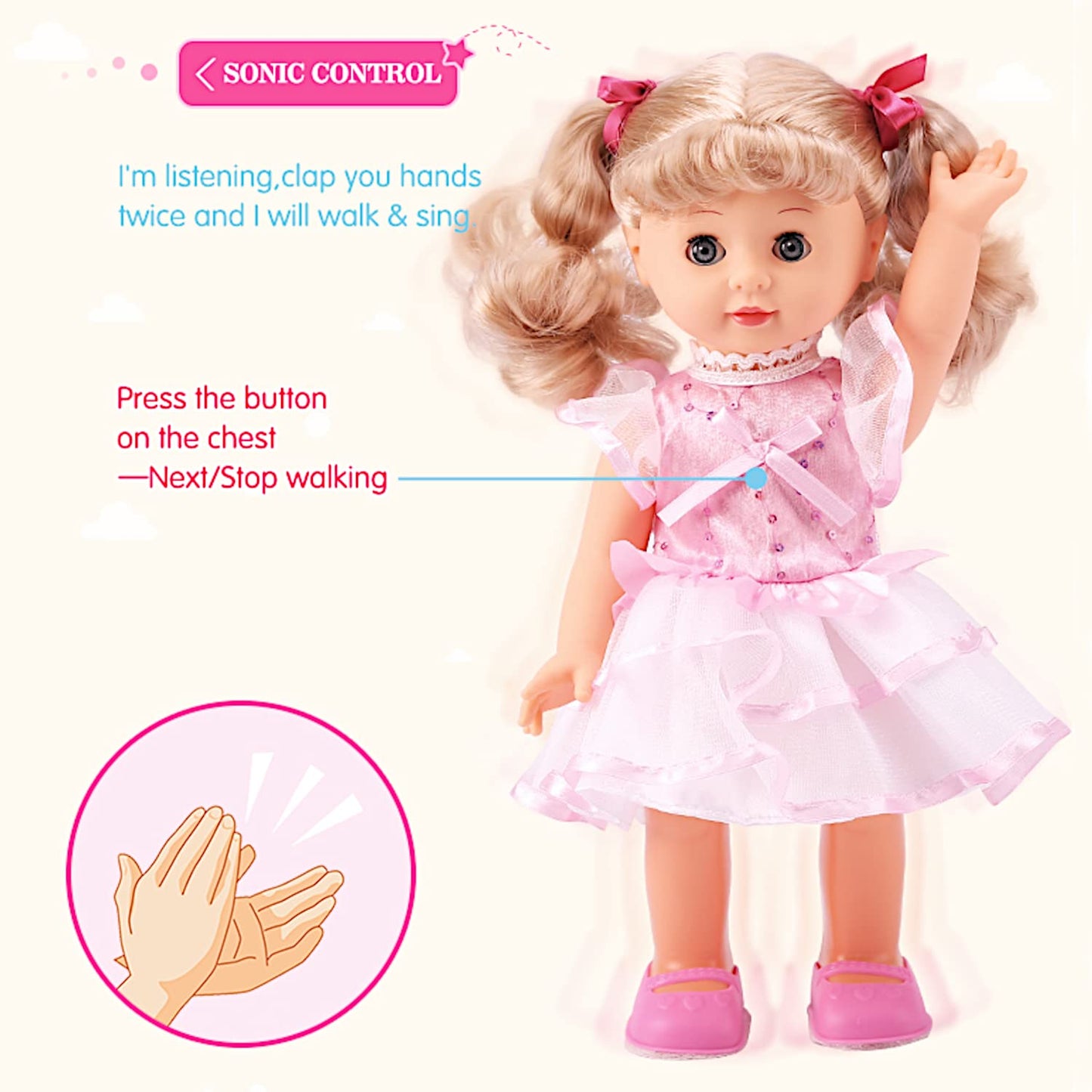 Poco Divo Princess Walking Doll 12' Interactive Vinyl Toy Baby Sonic Control Cuddly Girl Singing Talking Blonde Fashion Beauty With Blinking Eyes