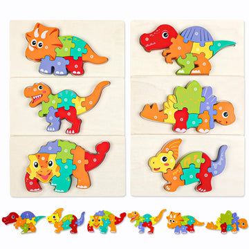 Quanquer 6-Pack Dinosaur Puzzles For Kids Ages 3-5 - Montessori Toys For 2 Year Old - Toddler Wooden Puzzles Toddlers Age 2-4 Boys Girls Gifts