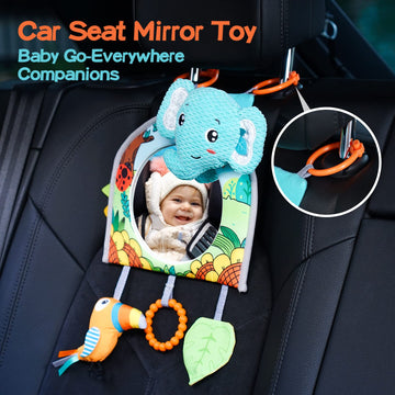 Car Seat Toys, Baby Mirror Toy For Car, Baby Car Toys Rear Facing, Mirror,Teether And Crinkle Paper, Fun Travel Infant Car Seat