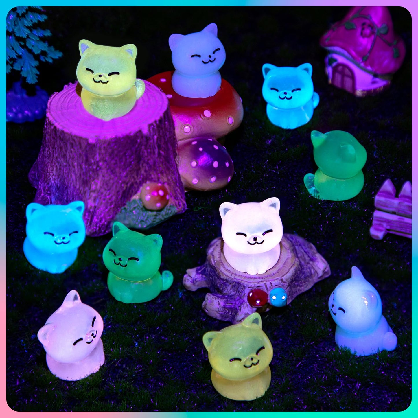 HFAYDZSW Luminous Mini Resin Cat, Miniature Cat, 20Pcs Glow in The Dark Tiny Cat Ornament for Garden Landscape Aquarium Dollhous