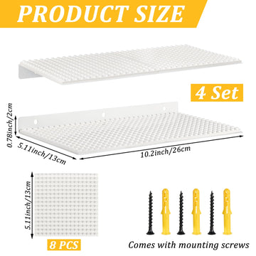 4-Pack Display Shelves for Building Bricks, Mini Action Figure Display Shelf with Brick Building Baseplate, Metal Floating Magne