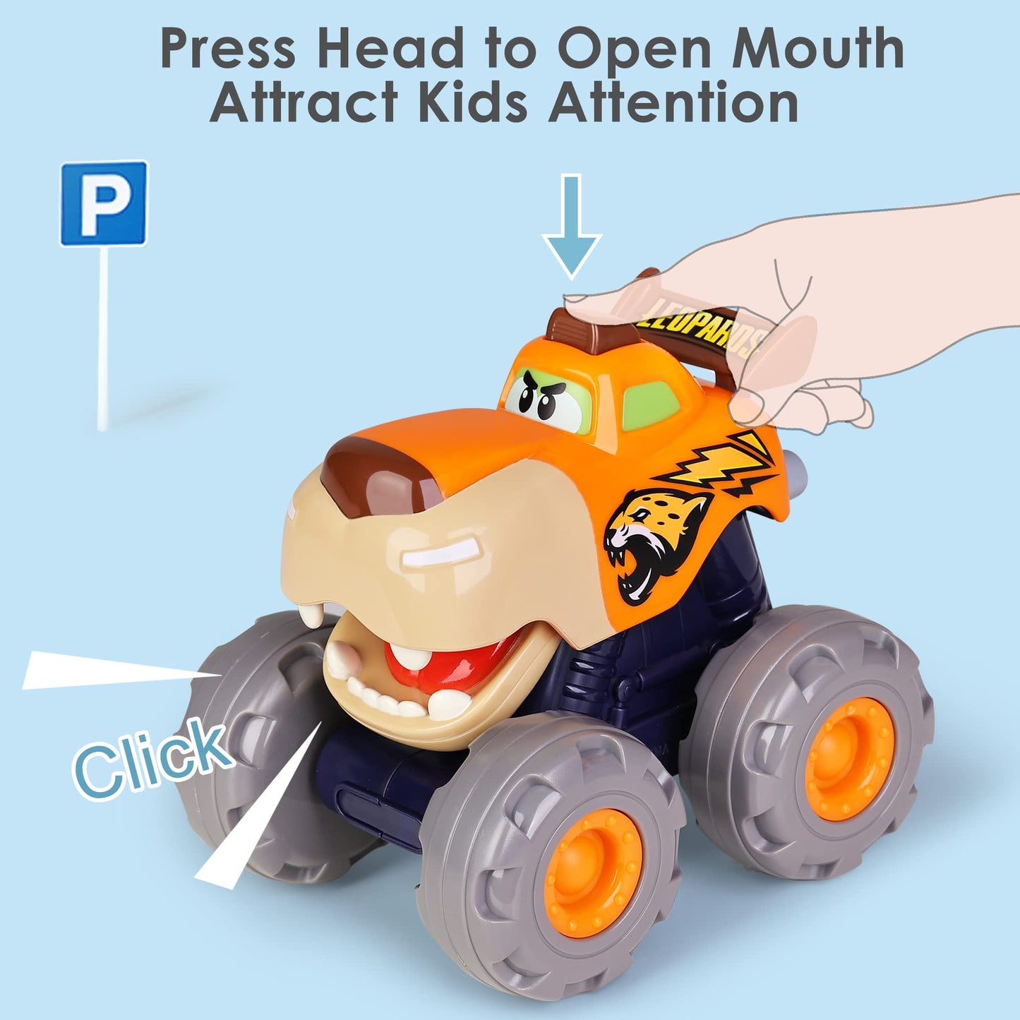 Iplay, Ilearn Toddler Monster Truck Toys, Baby Toy Cars For 1 2 3 Year Old Boy, Bigwheels Play Vehicles, Pull Back, Friction Powered, Push Go Animal Car, Cool Birthday Gifts For 12 18 24 Month Kids