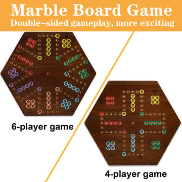 Horow 20 Inch Wahoo Marble Board Game For 4-6 Players - 2 Sided Painted Wooden Board - Thicken Dice Marbles Game - Perfect For F