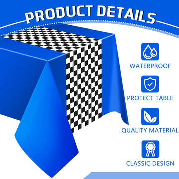 Irenare Car Birthday Party Supplies Racing Party Decorations Road Tablecloth Racetrack Table Runner Table Covers For Kids Boy Car Theme Birthday Party, 54 X 108 Inch (Blue,3 Sheets)