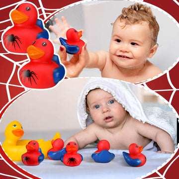 Leyndo 24 Pcs Christmas Spider Rubber Duck Bulk Spider Birthday Party Decoration Favors Squeaky Red Blue Duck for Bathtub Floating Pool Gifts Party Supplies