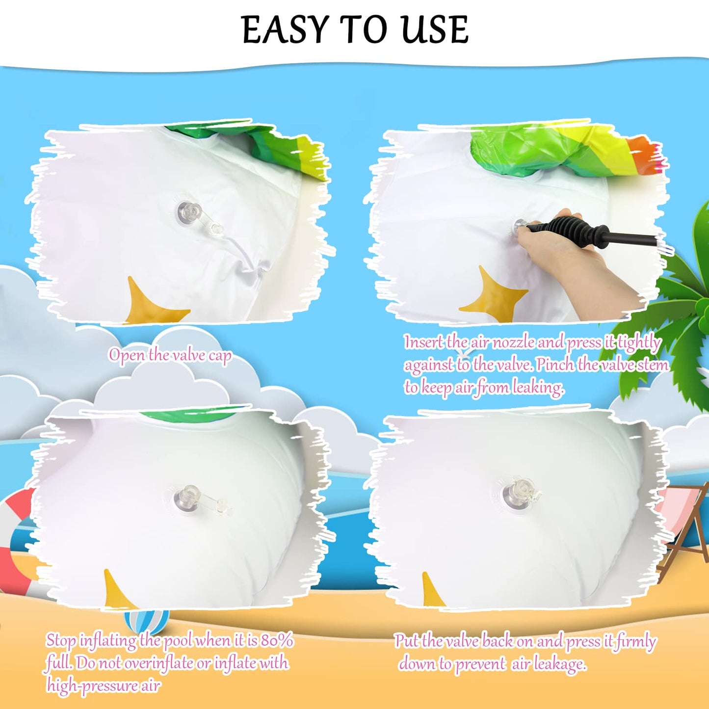 Rtudan Unicorn Pool Floats, Inflatable Swimming Floats Tube Rings,Fun Beach Pool Floaties, Lake Beach Summer Pool Raft Lounger For Adults Kids