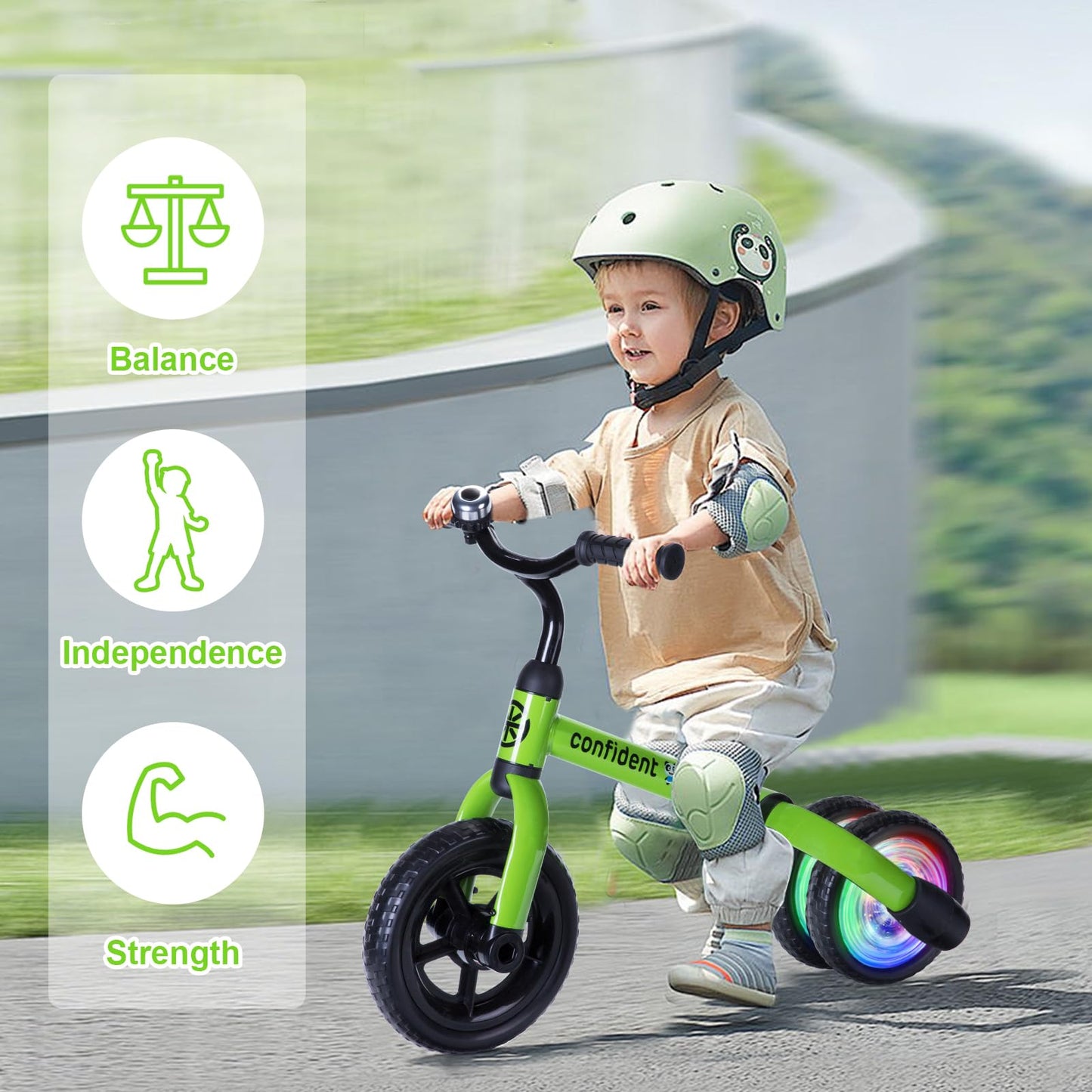 Ygjt 3 In 1 Lighting Tricycle For Toddlers Age 2-5 Years Old, Folding Kids Balance Bike With Adjustable Seat And Removable Pedal