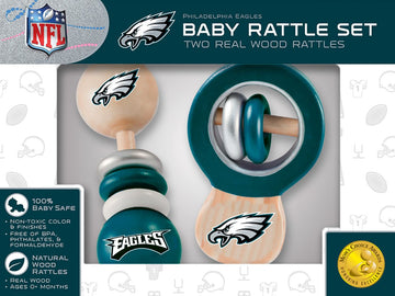 Babyfanatic Wood Rattle 2 Pack - Nfl Philadelphia Eagles - Officially Licensed Baby Toy Set