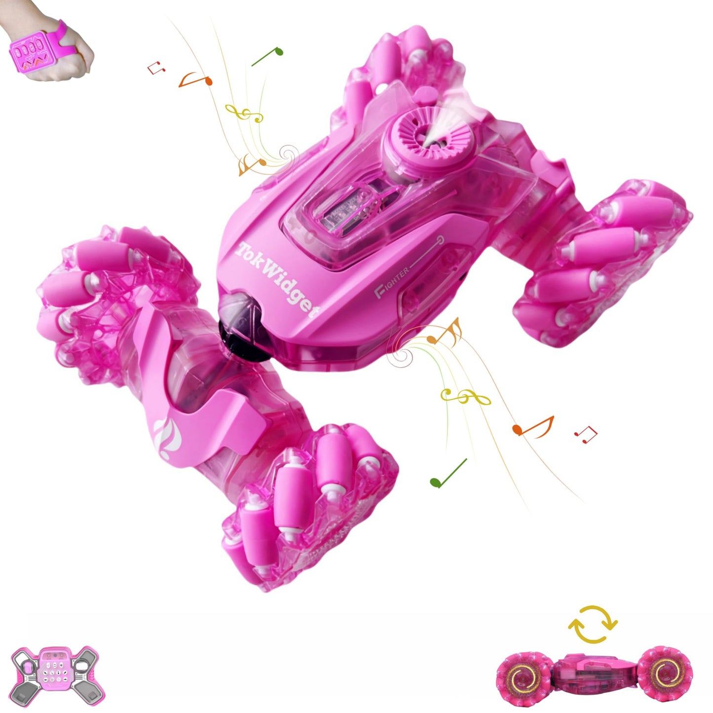 Pink Remote Control Car For Girls, Gesture Sensing Stunt Remote Control With Light & Music, 4Wd 360 Rotating, 2.4Ghz Rc Car, Bir