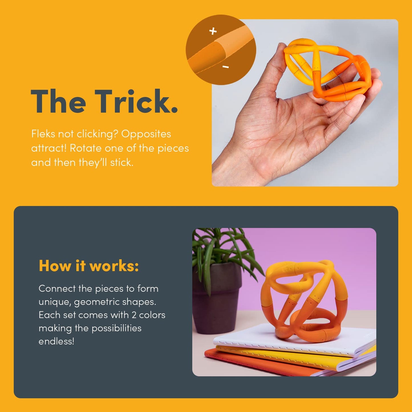 Speks Fleks Silicone - Fun Desk Toy For Adults & Teens 14+ | Sensory Gadget, Christmas Gift, Holiday Stocking Stuffer, Stress Relief Present, Office Desk Toy | 6-Piece Set, Marigold