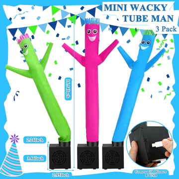 Poen 3 Pcs Mini Inflatable Tube Man Gift Funny Gag Birthday Wacky Waving Inflatable Guy With Blower Desktop Mini Dancer Gift For