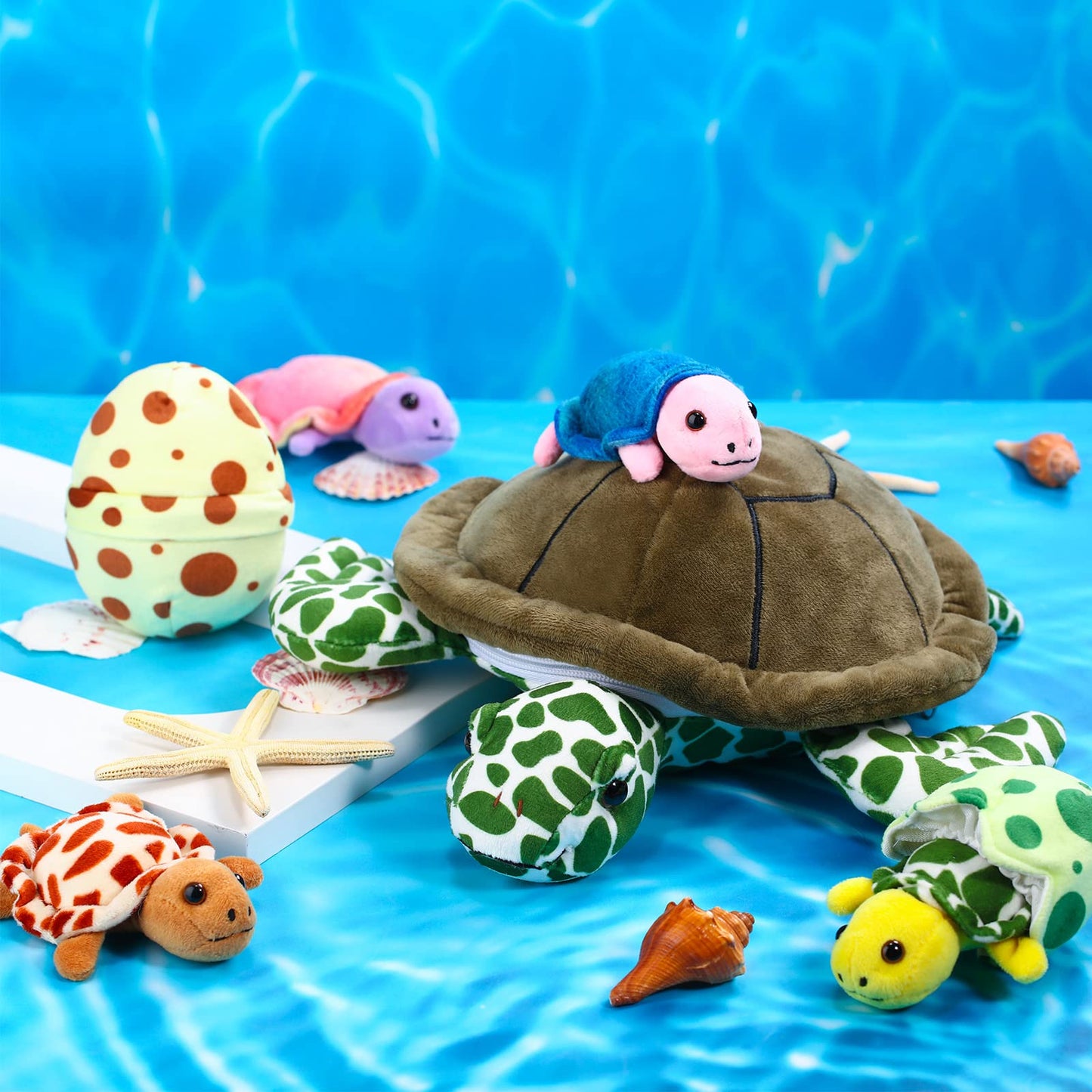 Aoriher 6 Pieces Turtle Stuffed Animal Set 12 Inch Stuffed Sea Turtle Mom With 3 Babies Plush Turtles And 2 Turtle Eggs Stuffed