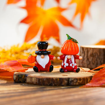 H&D Hyaline & Dora 2 Pcs Hand Blown Glass Halloween Pumpkin Gnomes Figurines Glass Gnome Ornaments For Fall Thanksgiving Halloween Party Table Centerpieces Decor