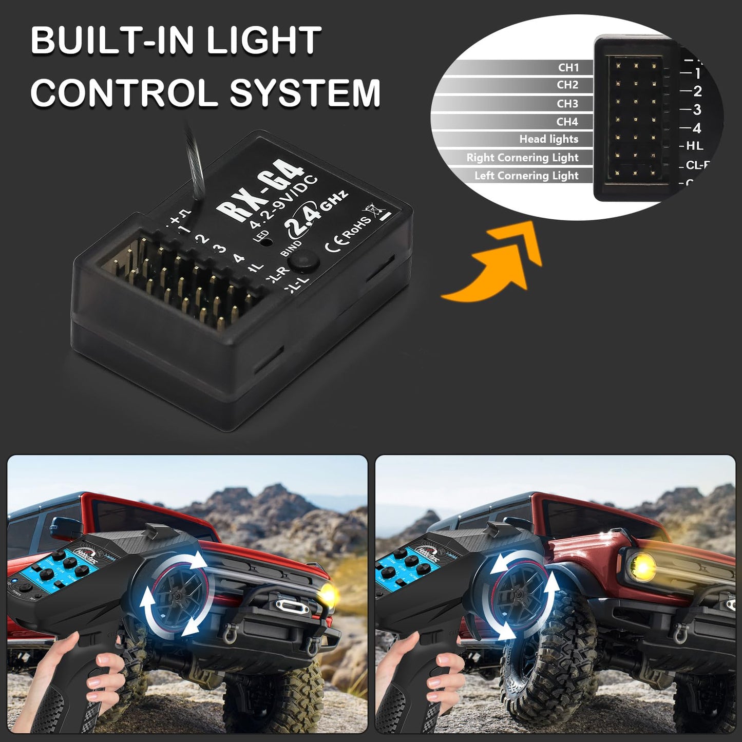 Hobby Fans Rc Radio System 4Ch 2.4G Rc Transmitter With Receiver And Lanyard Anti-Jamming Remote Controller For Rc Car Crawler B