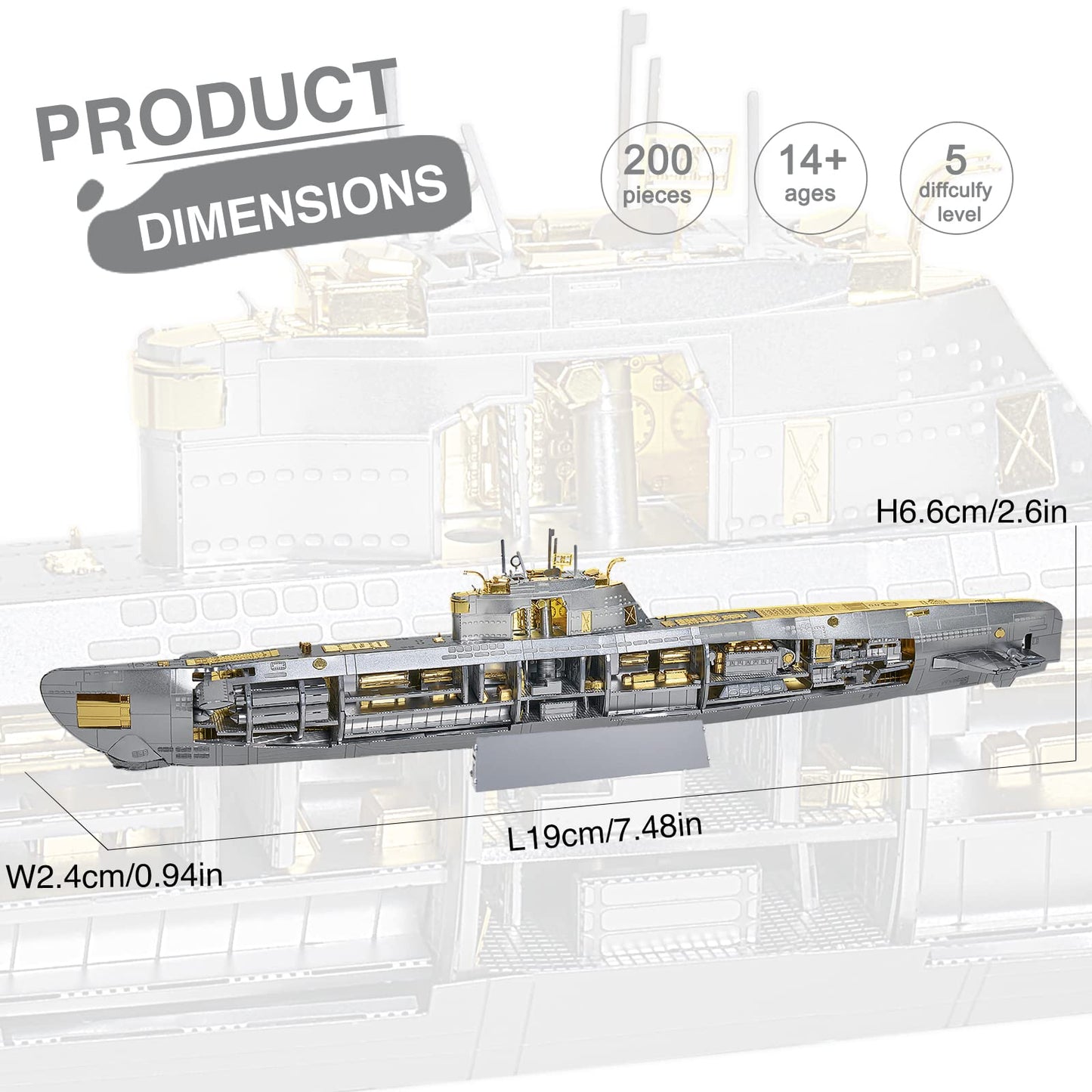 Piececool 3D Metal Puzzles For Adults, Military Submarine Metal Model Building Kits For Stress Relax, Great Christmas Birthday Gifts