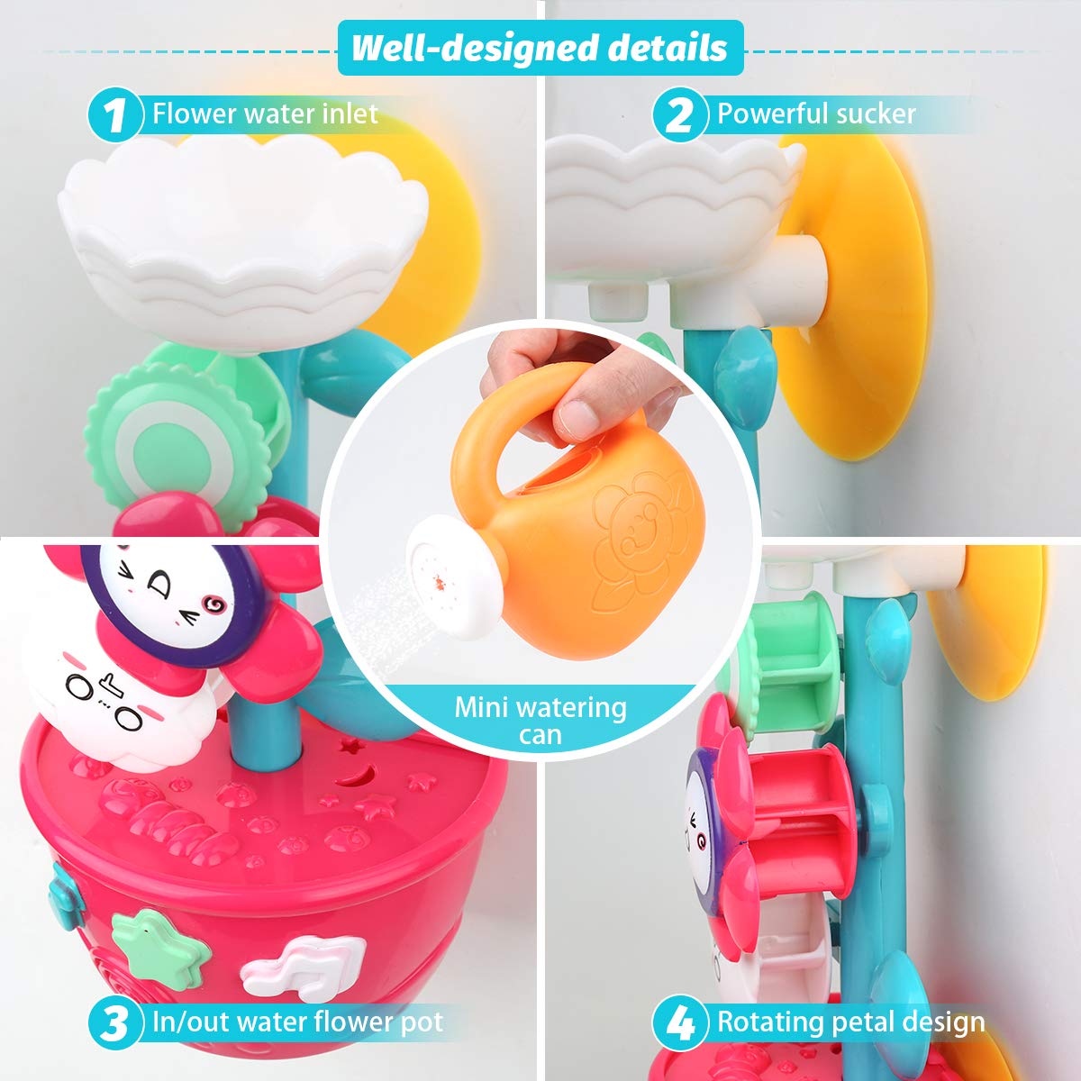 Girl Bath Toys For Kids 1-3 Bathtub Toys For Toddlers Water Tub Toys For Babies 1 2 3 Year Old Girls Boys Gifts With 1 Mini Sprinkler 2 Toys Cups Gifts Ideal With Color Box