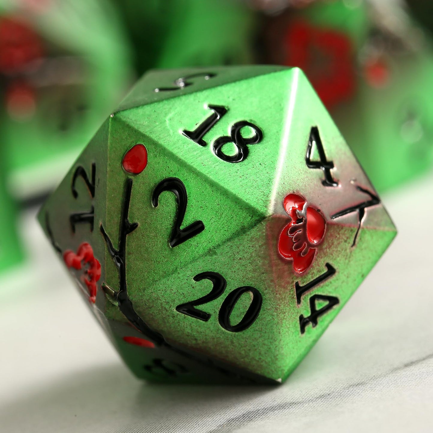 Metal Dice Set D&D, DNDND 7 PCS Metallic Flowers DND Dice with Gorgeous Gift Case for D&D Dungeons and Dragon Tabletop Game (Gre
